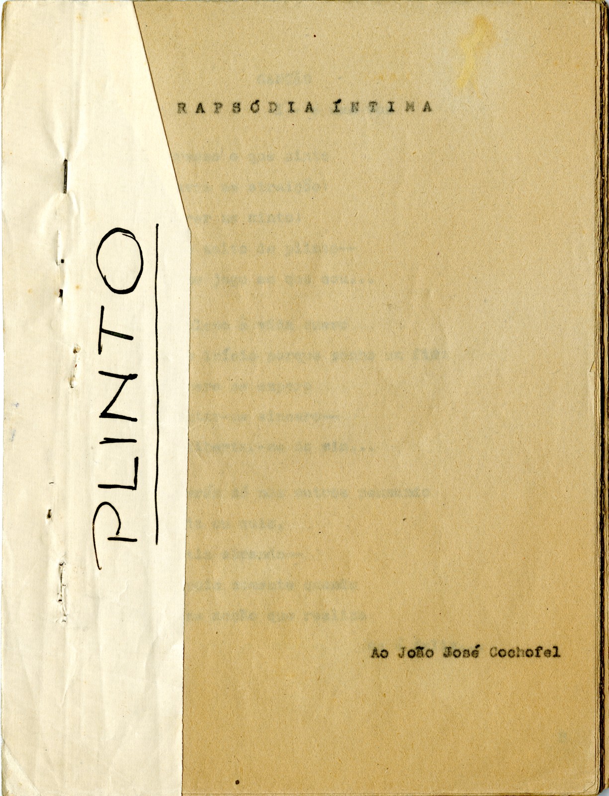 'Plinto', por Arquimedes da Silva Santos, Coimbra, 1944. Original datilografado por J. J. Cochofel